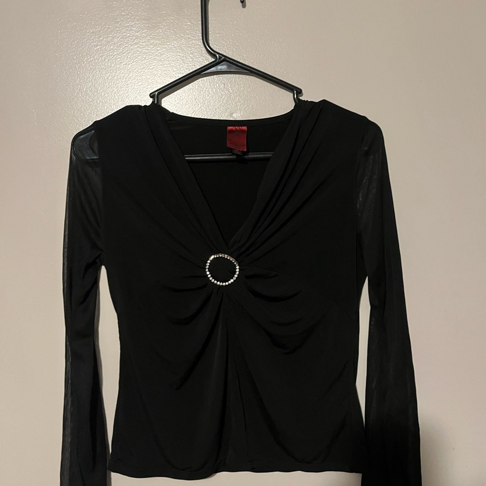 Studio Black Ruched Fitted Blouse with Silver Detail